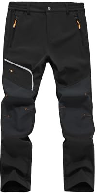 Tansozer Men's Winter Outdoor Trousers Fleece Warm Waterproof Softshell Work Hiking Ski Pants with Zip Pockets Black 40