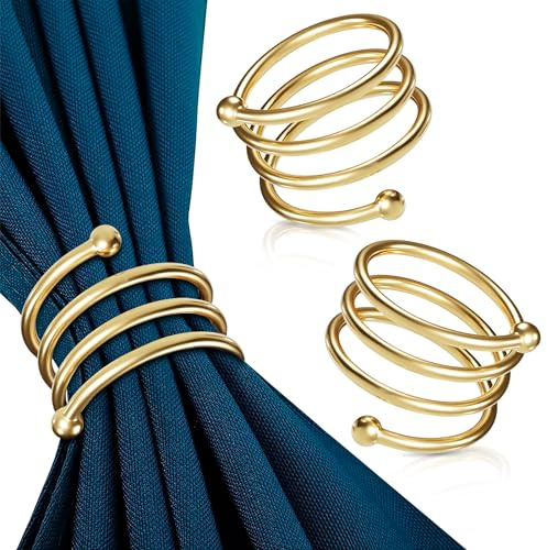 Gold Napkin Rings Set of 8, Elegant Spiral Holders for Table Decor