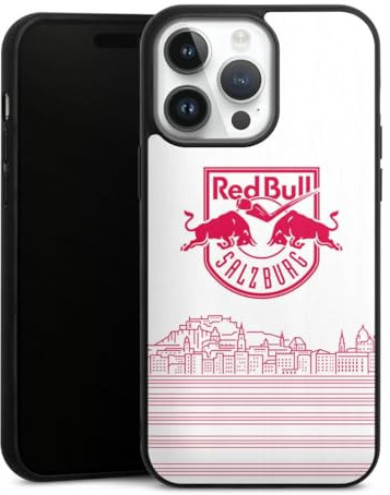 Holz Case kompatibel mit Apple iPhone 14 Pro Max Walnuss Handyhülle Echtholz Hülle Eishockey Skyline EC Red Bull Salzburg