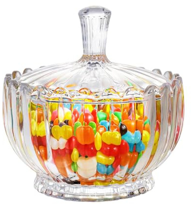 Zuckerdose Glas mit Deckel Bonbonservierer Crystal Candy Bonbonglas (L) | Glasbehälter mit Deckel Rund Süßigkeiten Aufbewahrung Party Küche Deko Spülmaschinengeeignet