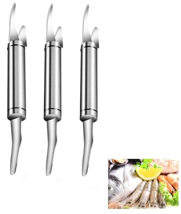 3 Piezas Cuchillo Multifuncional 5 en 1 para Camarones,Pelador de Gambas y Pescado en Acero Inoxidable 304,Herramienta Profesional para Desvenar,Pelar,Cortar y Limpiar Mariscos