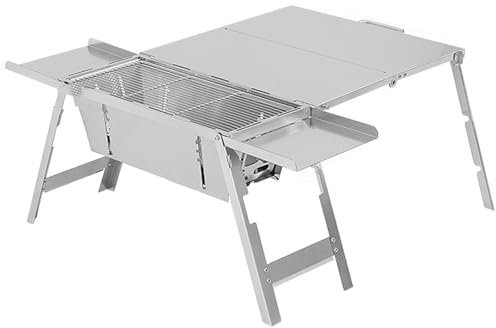 Barbacoa Carbon con Control de Calor de 3 Niveles, Barbacoa Portatil en Acero Inoxidable 304. Parrillas para Barbacoa para Acampar al Aire Libre