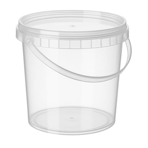 Kunststoffeimer transparent durchsichtig mit Deckel 2,3 Liter - 5 Stück - lebensmittelecht, stabil, luftdicht - Plastikeimer mit Henkel - leer