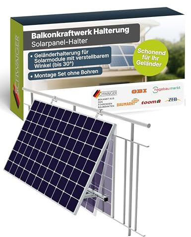 SCHWAIGER Balkonkraftwerk Halterung für Geländer I Geländer-Montage Set mit verstellbarem Winkel I Solarmodul Halterung für Balkon & Terrasse I PV Modul Befestigung aus Aluminium I bis 30 kg belastbar