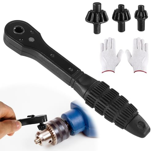 5pz Kit di Chiavi per Mandrini, Chiave Mandrino Trapano Universale 2 in 1 con 3 Teste Ricambio e 1 Paio Guanti Lavoro per la Maggior Parte Degli Utensili Elettrici e Trapani Elettrici