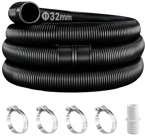 2 Stück schwarz Poolschlauch 32mm für Poolpumpen mit 4 Stück Sicherungsclip Und 1 Stück schlauchverbinder,150cm Schwimmbadschlauch 32mm,Für Filterpumpe und Schwimmbad Gartenbewässerung