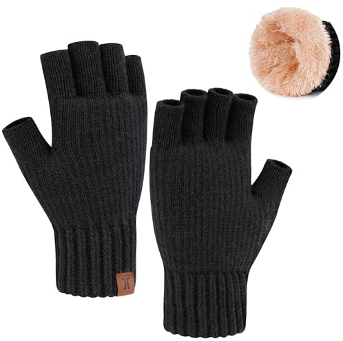 Bequemer Laden Winter Fingerless Gloves for Women Men, Fleece Warm Knit Typing Working Driving Half Finger Gloves for Cold Weather Gift