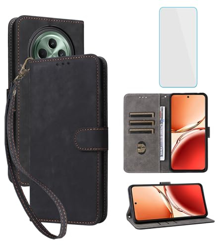 RFID Wallet Phone Case for OPPO Reno12 F 5G/Reno12 FS 5G Black | with Screen Protector,Leather Flip Cover,Card Slot,Kickstand,Mobile Phone Case for OPPO Reno 12FS 12F Reno12FS Reno12F 5G
