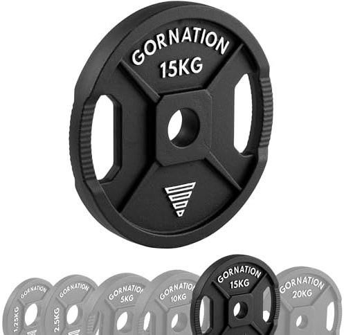 GORNATION Hantelscheiben 50mm aus Gusseisen, Olympische Gewichtsscheiben für Langhantel & Kurzhantel, Weight Plates mit Griffen, Gewichte Set für Krafttraining, Fitness & Calisthenics