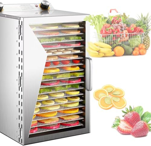 Máquina deshidratadora de alimentos, temperatura ajustable de 30 a 90 °C, temporizador, acero inoxidable, secadora de alimentos de 12 capas para secar carne de res, frutas, carne y verduras