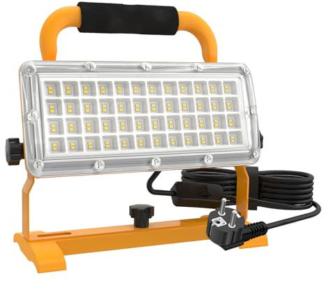 SUFUYA 30W 6500LM Tragbarer LED Baustrahler mit 3m Kabel Stecker & Schalter | 5000K AC 85-277v. Flimmerfrei, IP67 Wasserdicht, 10KV Schutz. 360° verstellbar, Plug-Play. Arbeitsleuchte für Garage