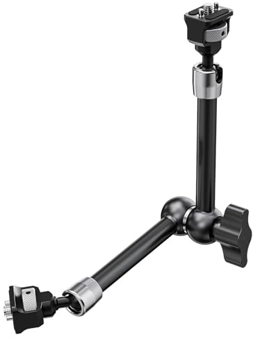 1. Bras réglable de 17,8 cm/27,9 cm avec tête et super pince pour moniteur reflex numérique/stabilisateur d'appareil photo reflex numérique avec têtes sphériques