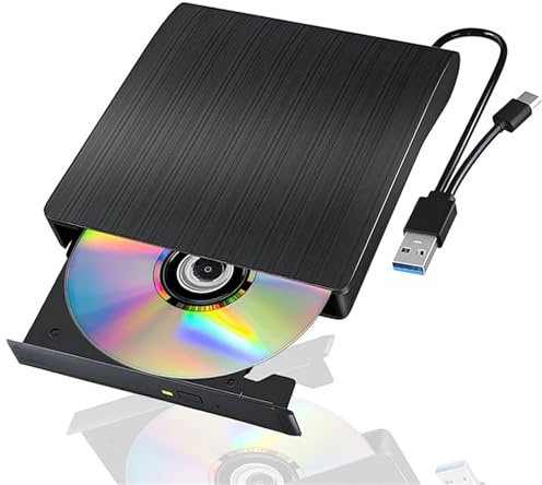 SDSKZOZP External CD/DVD Drive USB3.0 Type-C Portable Optical Drives for Laptop CD DVD Burner Reader Writer For Windows Linux OS(Black)