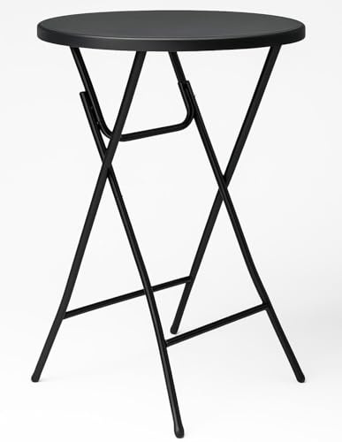 Jardin202 - Mesa Plegable Redonda 80x110cm Blanca y Negra Catering | Mesa Resina con Patas de Acero Plegable para Eventos, terraza y Camping | Unidad (Negro)