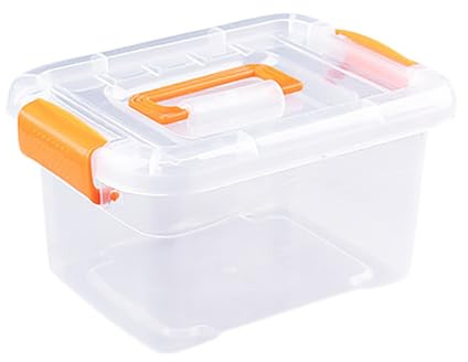 Generisch Caja de almacenamiento transparente para el hogar para clasificación versátil de objetos apilables (naranja, 27,4 x 17,8 x 14,4 cm)