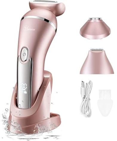 Hatteker 3 in 1 Women's Electric Shaver IPX7 Waterproof Painless Lady Razor for Face Chin Arm Leg Armpit Bikini Line Cordless USB Rechargeable Dry Wet Use