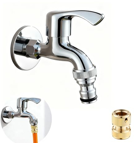 Robinet de jardin extérieur en laiton chromé avec connexion rapide et ruban d'étanchéité, robinet utilitaire à eau froide robinet 1,27 cm