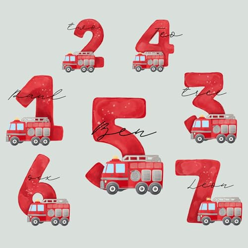 Personalisiertes Bügelbild Feuerwehr – Zahl & Name individuell–Hergestellt in Deutschland,T-Shirt,Pullover,Body,Kindergeburtstag,DIY,Geschenk,Aufbügler, Geburtstag, Feuerwehrauto