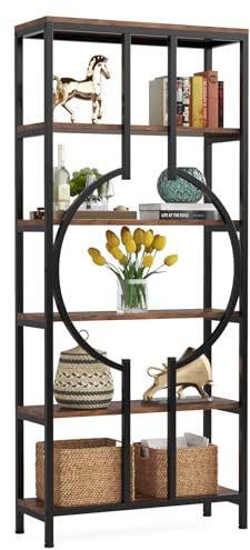 Tribesigns 70.9 Inch Industrial Bookshelf, 6-Tier Bookcase, Brown | Tall Etagere Bookcase with Open Shelves, Decorative Book Shelf Storage Shelving Unit for Living Room and Home Office