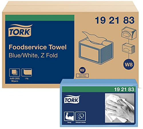 Tork Foodservice Cleaning Towel Blue/White W8, Z-Folded, 4 x 80 Cloths, 192183