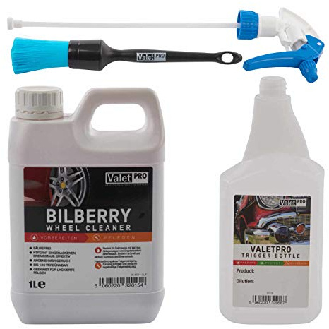 Valet PRO Bilberry Wheel Cleaner with Wheel Brush + Empty Bottle 1L & Spray Head Set