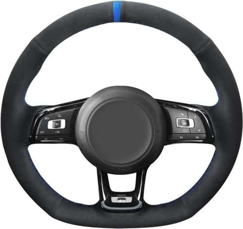 MEWANT Hand-stitched Customized Black Suede with Blue Marker Steering Wheel Cover for Golf 7 GTI Golf R MK7 Polo GTI Scirocco 2015 2016 Accessories Protector