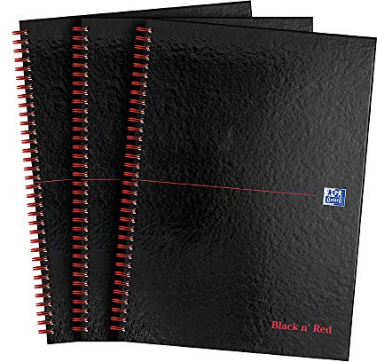 Oxford Black n' Red A4 Notebook, Glossy Hardback Wirebound, Pack of 3