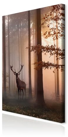 decomonkey Wandbilder Hirsch 40x60 cm 1 Teilig Leinwandbilder Kunstdruck | Strukturleinwand, Holzkeilrahmen, Bild auf Leinwand, Wanddeko, Wohnzimmer, Wanddekoration, Natur, Tiere, Wald