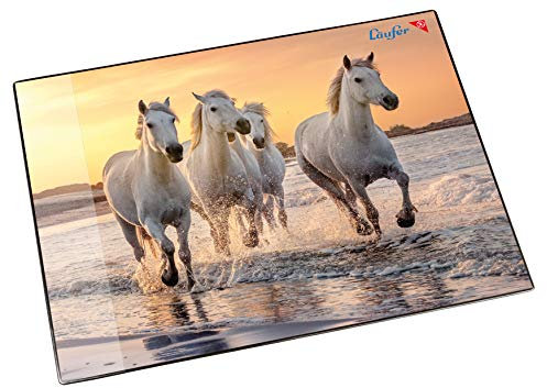 Läufer 46656 Schreibtischunterlage Pferde am Strand, 53x40 cm, rutschfeste Schreibunterlage für Kinder, mit transparenter Seitentasche