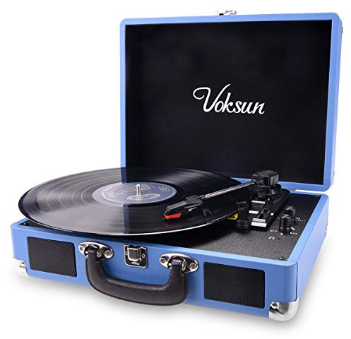 Record Player, VOKSUN Portable Bluetooth Vinyl Turntable, Built-in 2 Stereo Speakers, 3-Speed 33/45/78 RPM Suitcase Vinyl LP Player, Supports Vinyl to MP3 Recording, AUX/USB Encoding/RCA/Headphone