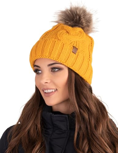 VIVISENCE Wintermütze Mit Bommel Damen Warmes Ideal Für Kalte Wintertage 7014