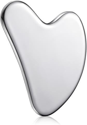Nuanchu Stainless Steel Gua Sha Facial Tool, Metal Gua Sha for Lymphatic Drainage, Guasha Face Sculpting Double Chin Reduce with Pouch Mother Day Self Care Gift(Silver)