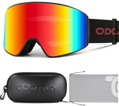 Odoland Kit de Gafas Esquí con Caja, Gafas Snowboard Cilíndricas con Vista Amplia, Antivaho y Protección UV, Mascara Esquí para Hombres Mujeres y Adolescentes, BR