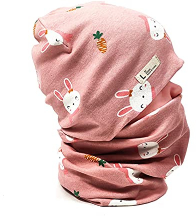 FUYAO Baby Kids Cotton Hat and Tube Scarf Set Children Toddler Spring Autumn Winter Warm Beanie Cap Scarves for Boys and Girls (Rabbit Pink, 3-6 Years)