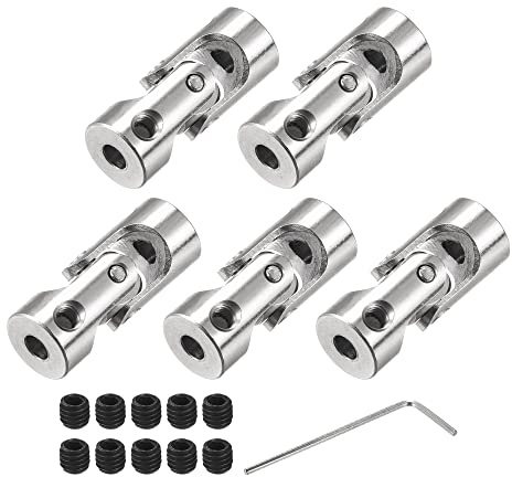 sourcing map 5 Stück Drehbare Kreuzgelenk Wellenkupplung 3.17mm bis 3.17mm Innendurchm. L23 x D9 mit Schrauben und Schraubenschlüssel für RC Modell