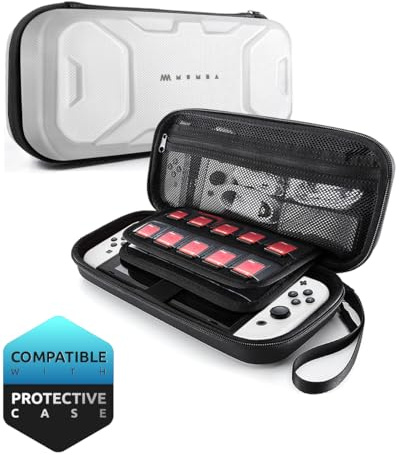 Mumba Carrying Case for Nintendo Switch OLED & Nintendo Switch 2017, [Plus Version] Portable Protective Travel Carry handbag Pouch for Blade/Battle Case [Large Capacity] (White)