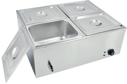 TAIMIKO Electric Food Warmer Bain Marie 1500W,4 Pots Sauce Containers 1/2GN | Commercial Countertop Stainless Steel Buffet Wet Well Sauce Food Warmer Steam Table Temperature Control Range 30-85°C