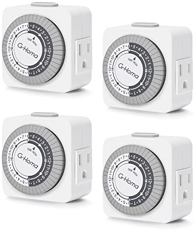 G-Homa Timers for Electrical Outlets, 24 Hour Indoor Plug-in Mechanical Timer Mini, 30 Minute Intervals, 3-Prong, Daily On/Off Cycle, for Lights, Lamps (4-Pack, ETL Listed)