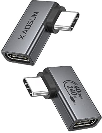 XAOSUN USB C Winkel Adapter (2 Stück),240W 40Gbps USB C Winkelstecker 90 Grad Schnellladen,Thunderbolt 4/3 Adapter Kompatibel mit iPhone 17/16/15 Pro Max,MacBook Pro,Steam Deck,Tablet,Laptop,Switch