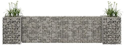 Hommdiy Gabionen Pflanzkorb H-förmig Steinkorb Blumentopf Wand Mauer Gabione Drahtkorb Pflanzkübel Blumenkasten Stahldraht 260x40x60 cm
