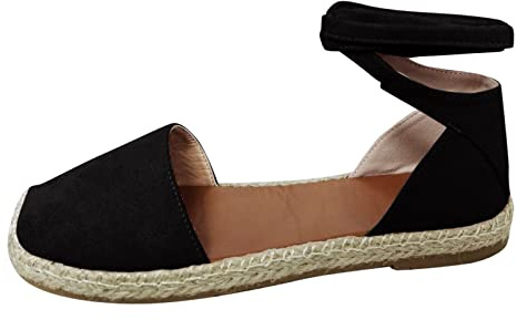 Zapatos planos de lona para mujer, alpargatas para niñas, con correa cruzada, correa de grillete, para ocio, ortopédicos y cómodos, para mujer, ligeros, cómodos, sandalias de tirantes, Negro , 44