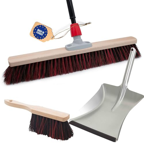 Novaliv Set di scopa da strada, 60 cm, con labbro in gomma e scopa a mano Arenga-Elaston, nero/rosso