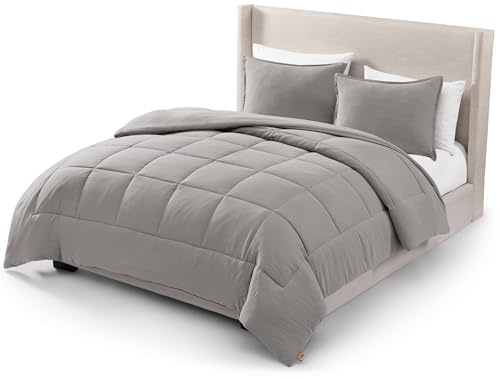UGG Leonora Comforter Set with 2 Pillow Shams Lightweight Down Alternative Blanket Reversible Cozy Warm All Season Washable and Hypoallergenic Bedding Set, Full/Queen, Light Grey