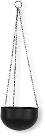 colourliving Vielseitige Hängende Blumenampel in Schwarz – Robuste Metallkette, Runde Kunststoff Pflanzschale, Ideal für Innen- und überdachten Außenbereich (25 cm)