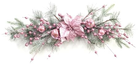 Weihnachtskranz, rosa Girlande mit Kugel, Ornamente, Dekoration, Haustür, Fenster, Kaminsims, Party, Rosa, 70 cm