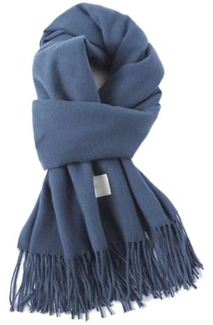Bettschlange Schal Damen Winter, Warm Wollschal, Winterschal Damen mit Quasten, XXL Kuschelige Warme Winter Schals, Scarf Poncho Cape, 200x70cm,31-Blumenblau
