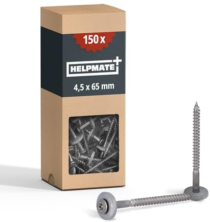 HELPMATE – Spenglerschrauben 4,5x65 mm – Edelstahl A2 – 150 Stück | Nach DIN 7995 – korrosionsgeschützt – T20 Antrieb – Dachdeckerschrauben mit Linsenkopf, Tellerscheibe, EPDM-Dichtung – Silber