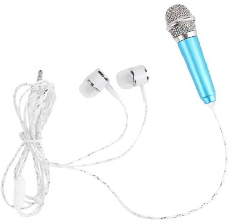OSALADI Mini Microfono Karaoke Portatile in Plastica Blu, con Registrazione Vocale e Auricolari su Cavo, Compatibile con Cellulare e Tablet | Microfono per Karaoke, Rapporto Segnale-Rumore 56 e Risposta 40-16500 Hz, Cavo 150cm, per Cellulari, Tablet e Laptop
