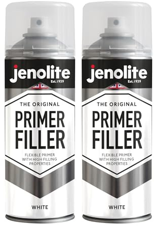 JENOLITE Primer Filler Spray Paint | WHITE | High Fill Multi-Surface Primer Paint | Fills Small Dents & Scratches | Perfect For Car Bodywork, 3D Printer Models & More | 2 x 400ml | High Fill Multi-Surface Primer Paint, Fills Small Dents & Scratches, Perfect For Car Bodywork, 3D Printer Models & More