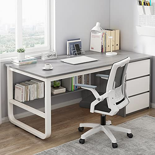 BOKNI Computer Desk with Storage Compartments and 3 Drawers Modern Simple Desk Desk for Home Office Workplace (39 Inch, Gray and White)